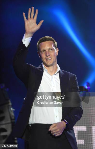 Producer David Ellison on stage during the Paramount Pictures, Skydance and Jerry Bruckheimer Films "Gemini Man" Budapest concert at St Stephens...