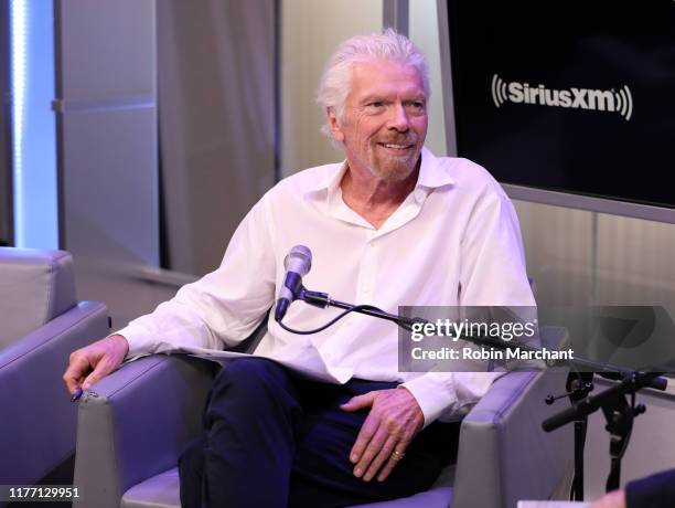 Sir Richard Branson attends SiriusXM's John Fugelsang Special Broadcast Of "Learning With Richard Branson" With Guest David Miliband at SiriusXM...