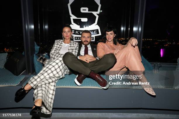 Peri Baumeister, Edin Hasanovic and Kim Riedle attend the premiere of the new Netflix series "Skylines" on September 25, 2019 in Frankfurt am Main,...