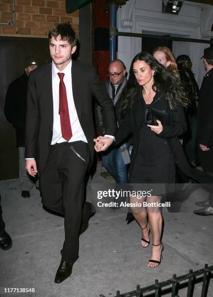 Demi Moore and Ashton Kutcher are seen arriving at Gemma Restaurant for Ashton's 30th birthday on February 8, 2008 in New York, United States.