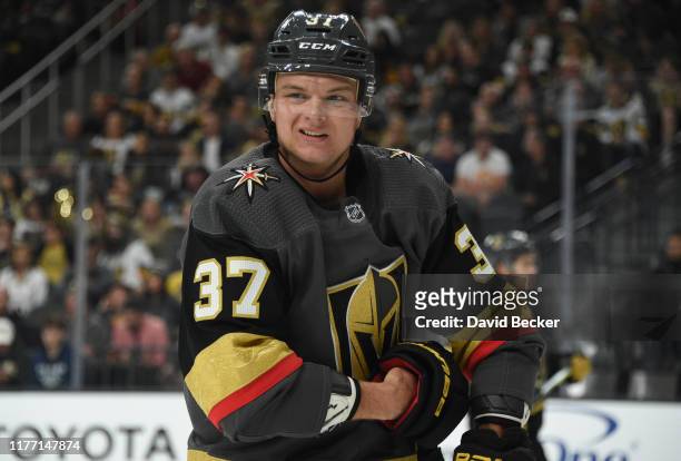 Reid Duke of the Vegas Golden Knights skates during the second period against the Colorado Avalanche at T-Mobile Arena on September 25, 2019 in Las...