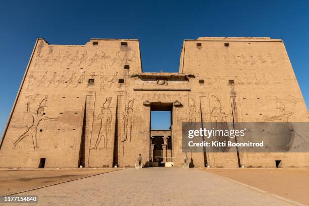 the temple of horus at edfu temple in egypt - egypt temple stock pictures, royalty-free photos & images