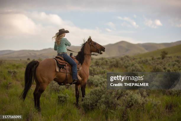 cowgirl horseback riding - riding boot imagens e fotografias de stock