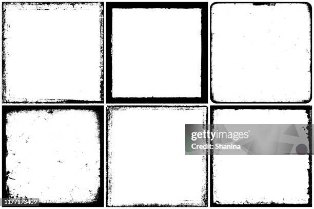 stockillustraties, clipart, cartoons en iconen met set van grunge vierkante frames - ruw