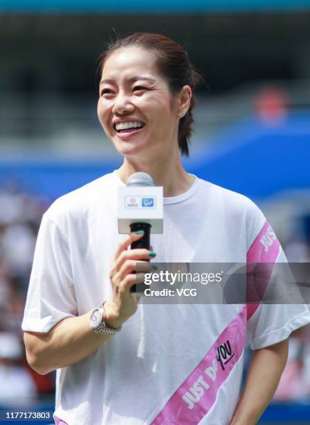 Li Na of China attends an activity on day five of 2019 Dongfeng Motor Wuhan Open at Optics Valley International Tennis Center on September 26, 2019...