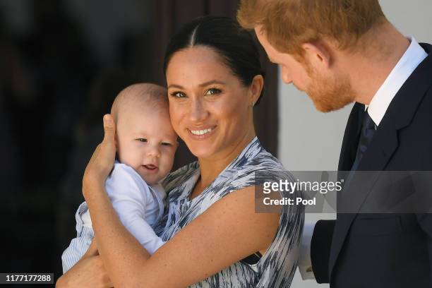 Prince Harry, Duke of Sussex and Meghan, Duchess of Sussex and their baby son Archie Mountbatten-Windsor at a meeting with Archbishop Desmond Tutu at...