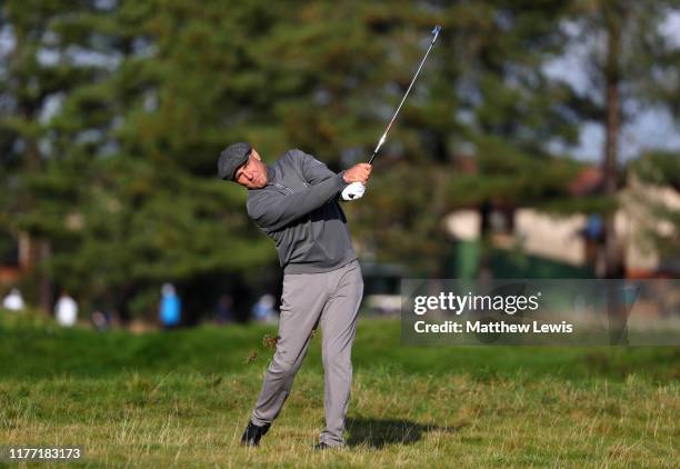 Former football player Vinnie Jones plays their second shot on the 10th hole during Day one of the Alfred Dunhill Links Championship at Carnoustie...