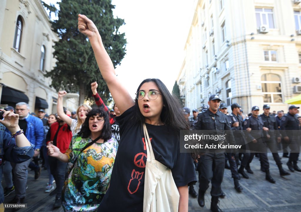 Azerbaijan Feminist Activists Protest In Baku