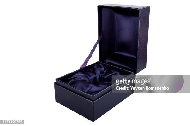 open blue jewelry box on white background - silk ストックフォトと画像
