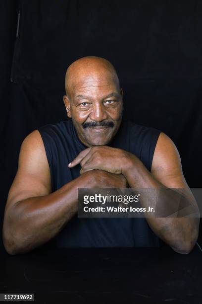 Where Are They Now: Closeup portrait of Hall of Famer and former Cleveland Browns running back Jim Brown during photo shoot. Miami Beach, FL...