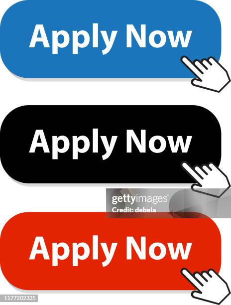 apply now button collection with hand pointer - applying stock illustrations