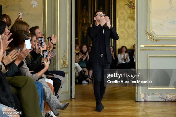 Designer Christian Siriano acknowledges the audience during the Christian Siriano Womenswear Spring/Summer 2020 show as part of Paris Fashion Week on...