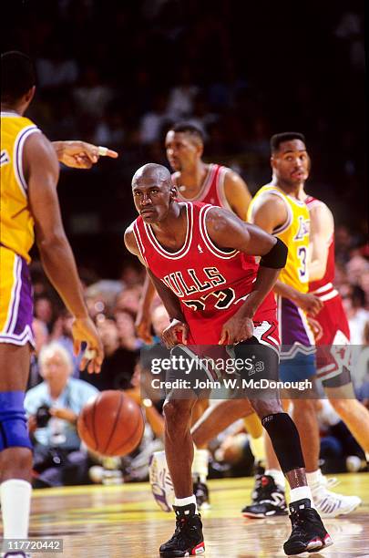 Finals: Chicago Bulls Michael Jordan in action vs Los Angeles Lakers at Great Western Forum. Game 5. Inglewood, CA 6/12/1991 CREDIT: John W. McDonough