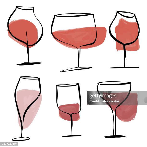 weingläser zeichnungen - alkoholsucht stock-grafiken, -clipart, -cartoons und -symbole