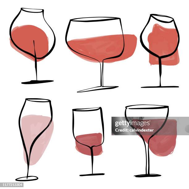 illustrazioni stock, clip art, cartoni animati e icone di tendenza di disegni di bicchieri da vino - vino