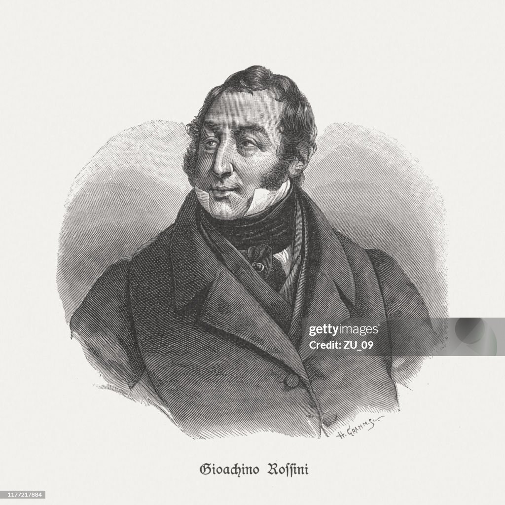 Gioachino Rossini (1792-1868), Italian composer, wood engraving, published in 1885
