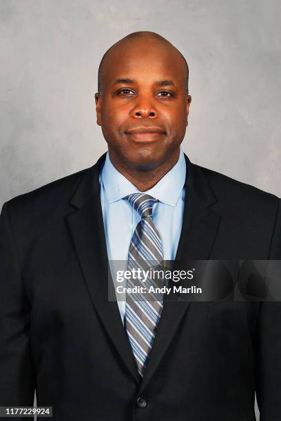 Assistant coach Mike Grier of the New Jersey Devils poses for his official headshot of the 2019-2020 season on September 12, 2019 at Prudential...