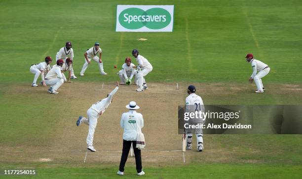 General view as Jack Leach of Somerset bowls during Day Four of the Specsavers County Championship Division One match between Somerset and Essex at...