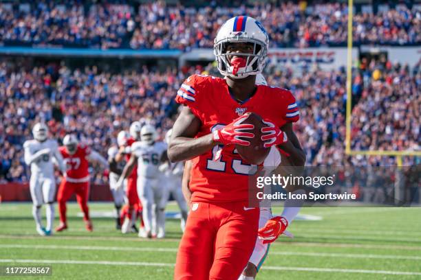 Buffalo Bills Wide Reciever John Brown runs the ball into the end zone after making a catch for a touchdown during the second half of the National...