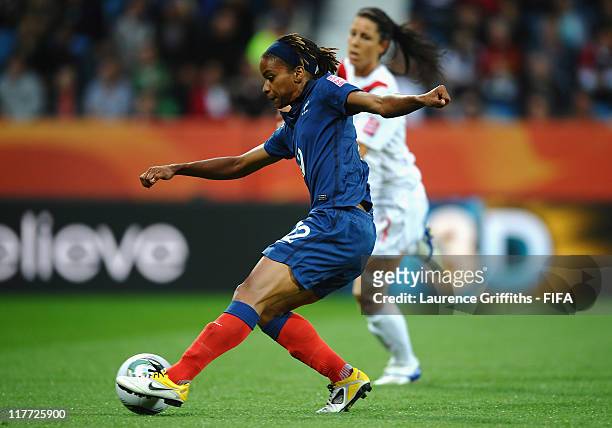 Elodie Thomis of France scores the third goal during the FIFA Women's World Cup 2011 Group A match between Canada and France at the Fifa Womens World...