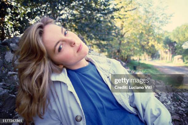 Italian-Australian actress Greta Scacchi, via Appia Antica, Rome, Italy, 1985.