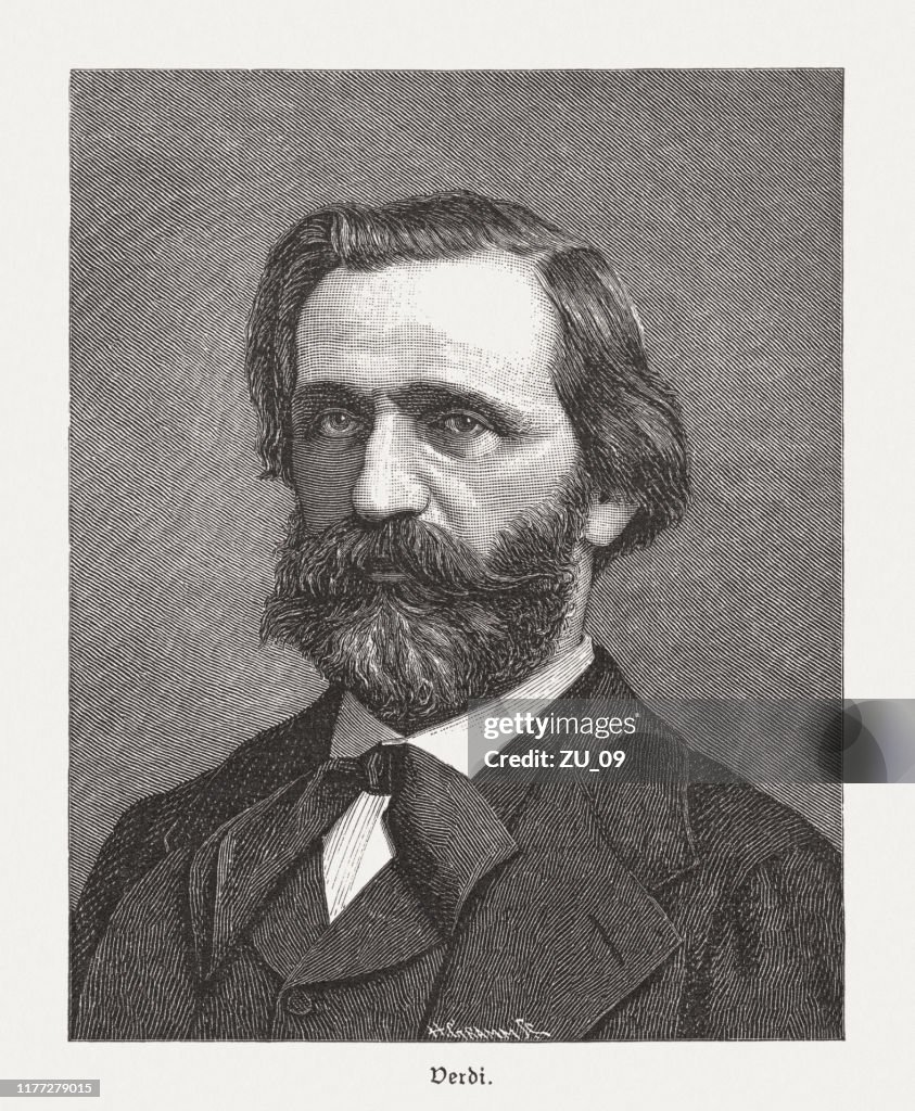 Giuseppe Verdi (1813-1901), compositor de ópera italiano, grabado en madera, publicado en 1885