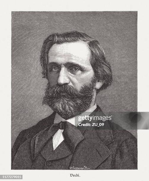 ilustraciones, imágenes clip art, dibujos animados e iconos de stock de giuseppe verdi (1813-1901), compositor de ópera italiano, grabado en madera, publicado en 1885 - giuseppe verdi