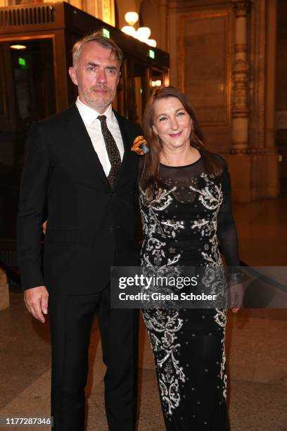 Artist, painter Neo Rauch and his wife Rosa Loy during the European Cultural Award 'Taurus' at Vienna State Opera on October 20, 2019 in Vienna,...