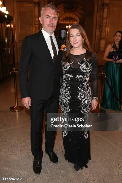 Artist, painter Neo Rauch and his wife Rosa Loy during the European Cultural Award 'Taurus' at Vienna State Opera on October 20, 2019 in Vienna,...