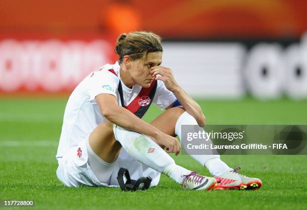 Christine Sinclair of Canada shows her dissapointment after the FIFA Women's World Cup 2011 Group A match between Canada and France at the Fifa...