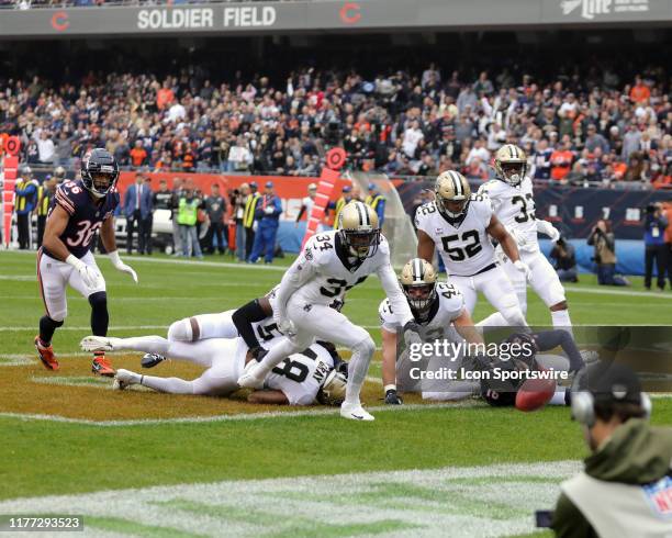 Chicago Bears punter Pat O'Donnell has his block punt go through the end zone for a safety during the game between the New Orleans Saints and the...