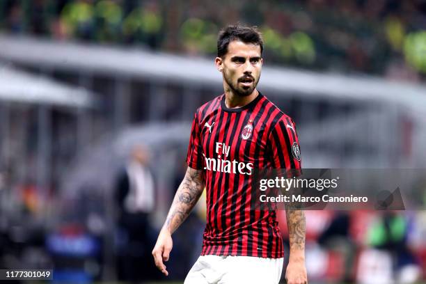 Suso of Ac Milan during the Serie A match between Ac Milan and Us Lecce. The match ends in a draw 2 - 2.