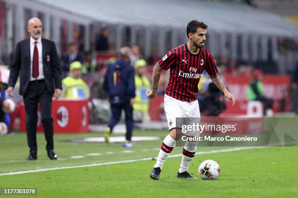 Suso of Ac Milan in action during the Serie A match between Ac Milan and Us Lecce. The match ends in a draw 2 - 2.