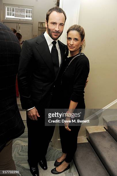 Tom Ford and Livia Firth attend an exclusive party hosted by Jay Jopling to celebrate the completion of 'Contra Mundum' or 'Against The World', a one...
