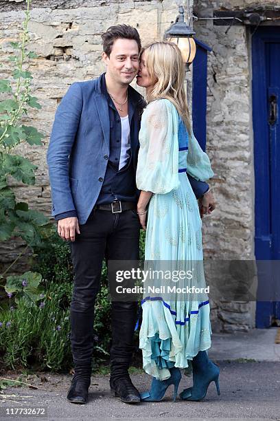 Jamie Hince and Kate Moss sighted outside a local pub to the church where they are due to get married tomorrow on June 30, 2011 in Southrop, England.