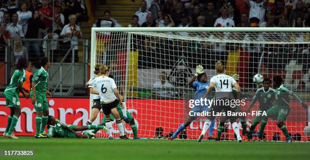 Simone Laudehr of Germany scores his teams first goal during the FIFA Women's World Cup 2011 Group A match between Germany and Nigeria at FIFA World...