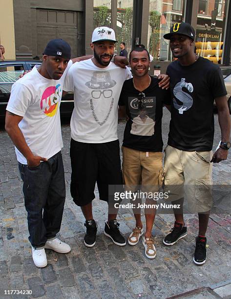 Whoo Kid, New York Red Bulls Thierry Henry, Chelsea's Ashley Cole and West Ham United's Carlton Cole seen on the streets of Manhattan on June 30,...