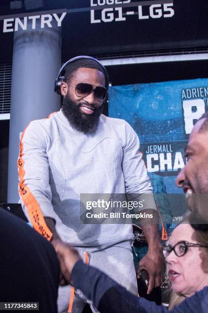 Adrien Broner speaks to the media during the Final Press conference for his upcoming fight against Jesse Vargas at Barclays Center on April 19, 2018...