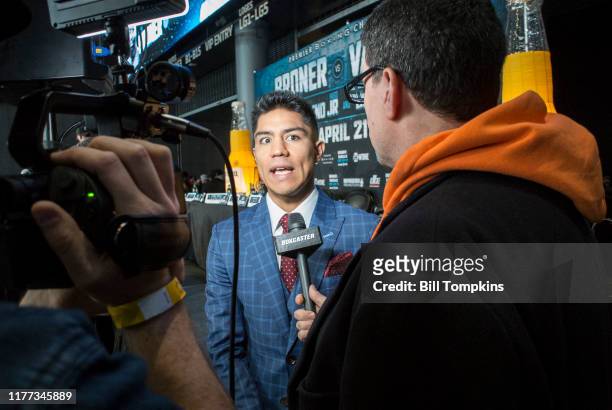 Jesse Vargas speaks to the media during the Final Press conference for his upcoming fight against Adrien Broner at Barclays Center on April 19, 2018...