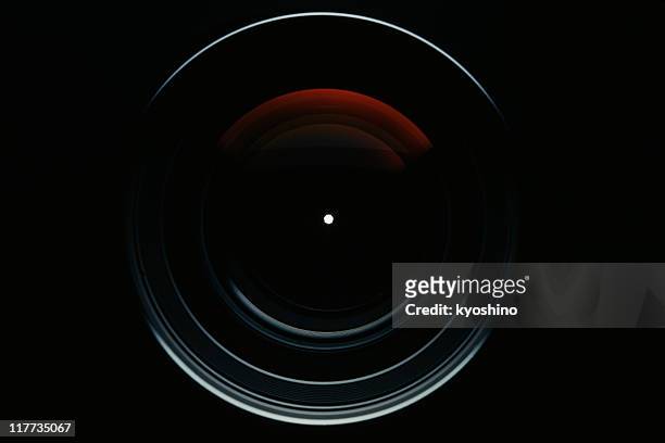 isolated shot of professional camera lens against black background - image focus technique stock pictures, royalty-free photos & images