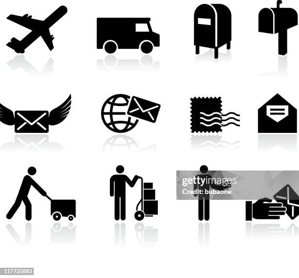 mail black and white royalty free vector icon set - air mail stock illustrations