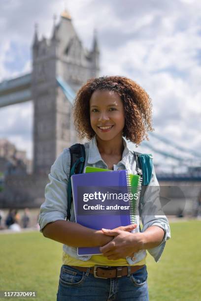 happy african american student studying in london - study abroad stock pictures, royalty-free photos & images
