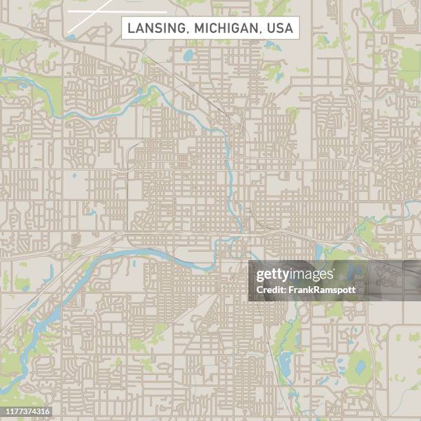 ilustrações, clipart, desenhos animados e ícones de lansing michigan us city street mapa - lansing