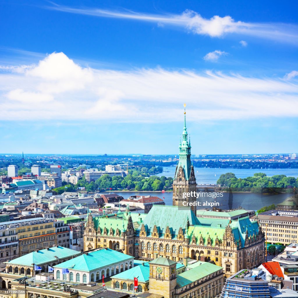 Aerial view of Hamburg City Hall