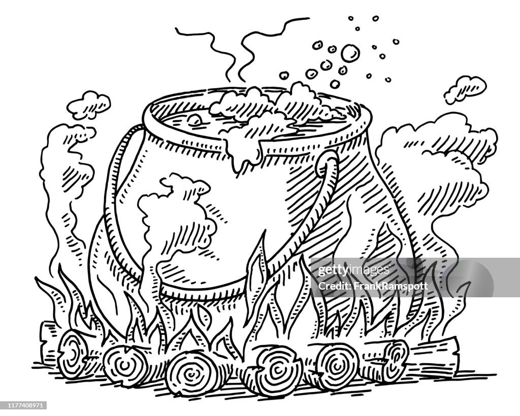 Cauldron Wood Fire Magic Potion Drawing