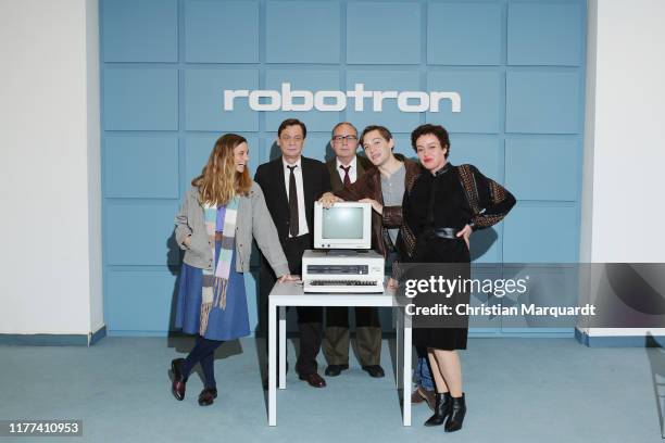 Sylvester Groth, Svenja Jung, Jonas Nay, Maria Schrader and Uwe Preuss attend the set photo call for the series "Deutschland89" on September 27, 2019...