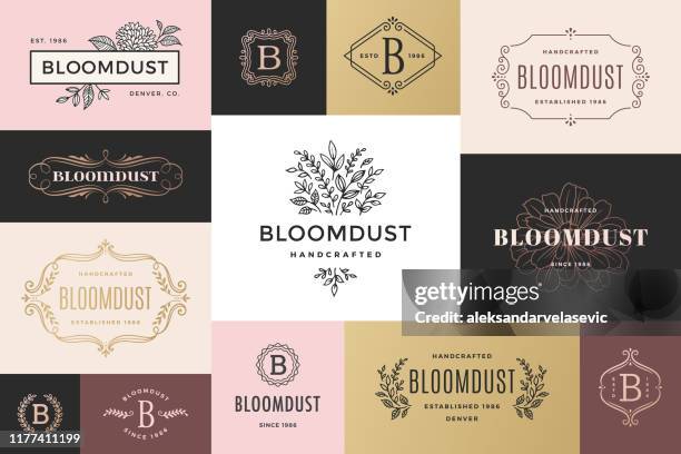 ilustrações, clipart, desenhos animados e ícones de frames e logotipos modernos - flower decoration