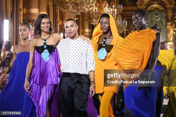 Designer Olivier Rousteing walks the runway during the finale at the Balmain Womenswear Spring/Summer 2020 show as part of Paris Fashion Week on...