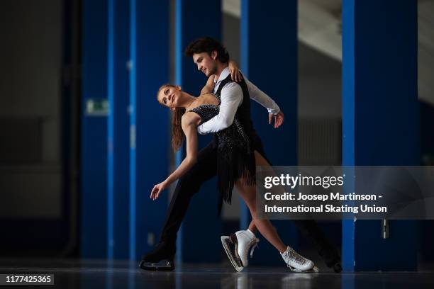 Maria Kazakova and Georgy Reviya of Georgia pose for a photo during the ISU Junior Grand Prix of Figure Skating Croatia Cup at Dom Sportova on...