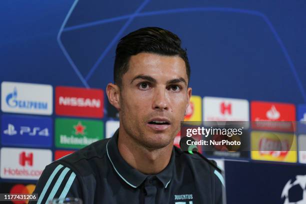 Cristiano Ronaldo of Juventus FC during the press conference on the eve of the UEFA Champions League match between Juventus FC and FC Lokomotiv...